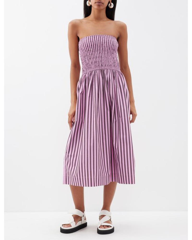 Ganni Damen Shirred-bodice Organic-cotton Dress And Skirt