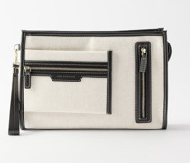 Pocket Canvas Leather-trim Clutch Bag