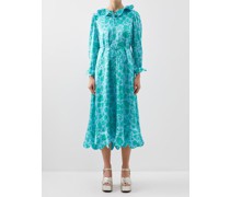 Cleo Scalloped-collar Floral-print Silk Dress