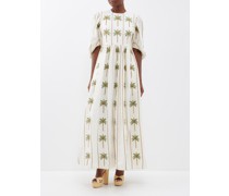 Raquel Palm Tree-embroidered Linen Maxi Dress