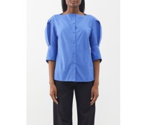 Pleated-sleeve Cotton-poplin Oversized Shirt