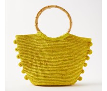 Baby Bamboo-handle Pompom Straw Basket Bag