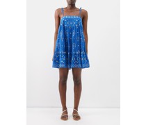Mosaic-print Embroidered Cotton Banded Mini Dress