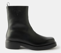 Logo-debossed Square-toe Leather Boots