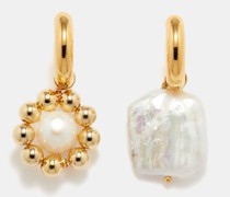 Mismatched Pearl & Gold-plated Hoop Earrings