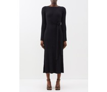 Emerson Crossover-back Belted Ribbed-knit Dress