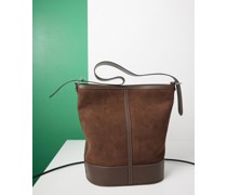 Leather-trim Suede Shoulder Bag