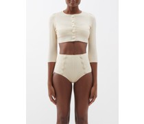 Cropped Seersucker Cardigan