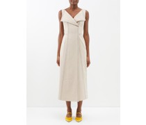 Athenais Top-stitched Denim Midi Dress