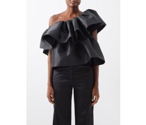 One-shoulder Ruffled Recycled-satin Top