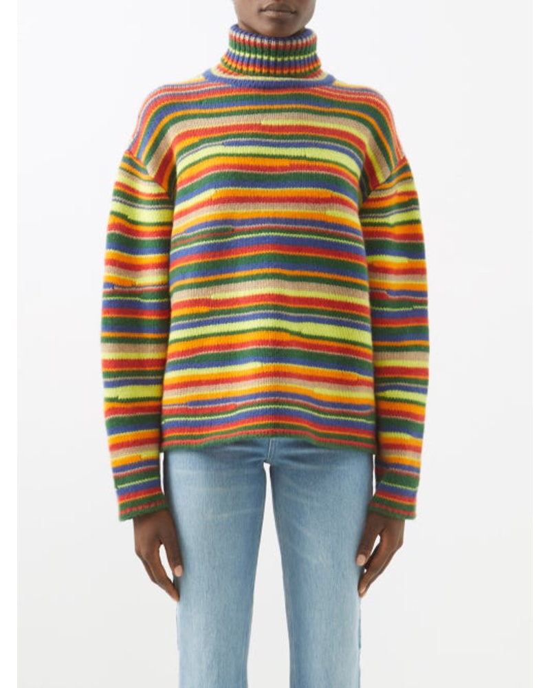 The Elder Statesman Damen Horizon Striped Cashmere Roll-neck Sweater