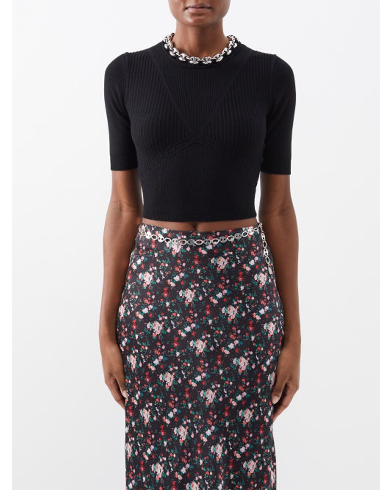 Paco Rabanne Damen Chain-embellished Wool-blend Top