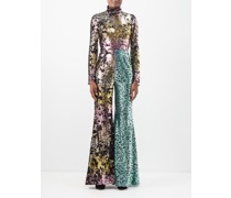 High-neck Sequinned Flared-leg Jumpsuit
