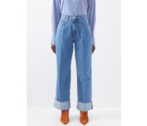 High-rise Turn-up Wide-leg Jeans