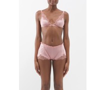 Lace-trimmed Silk-satin Bra