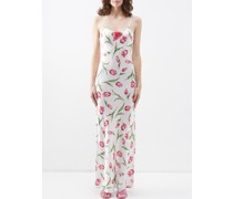 Tulip-print Bias-cut Silk Maxi Dress