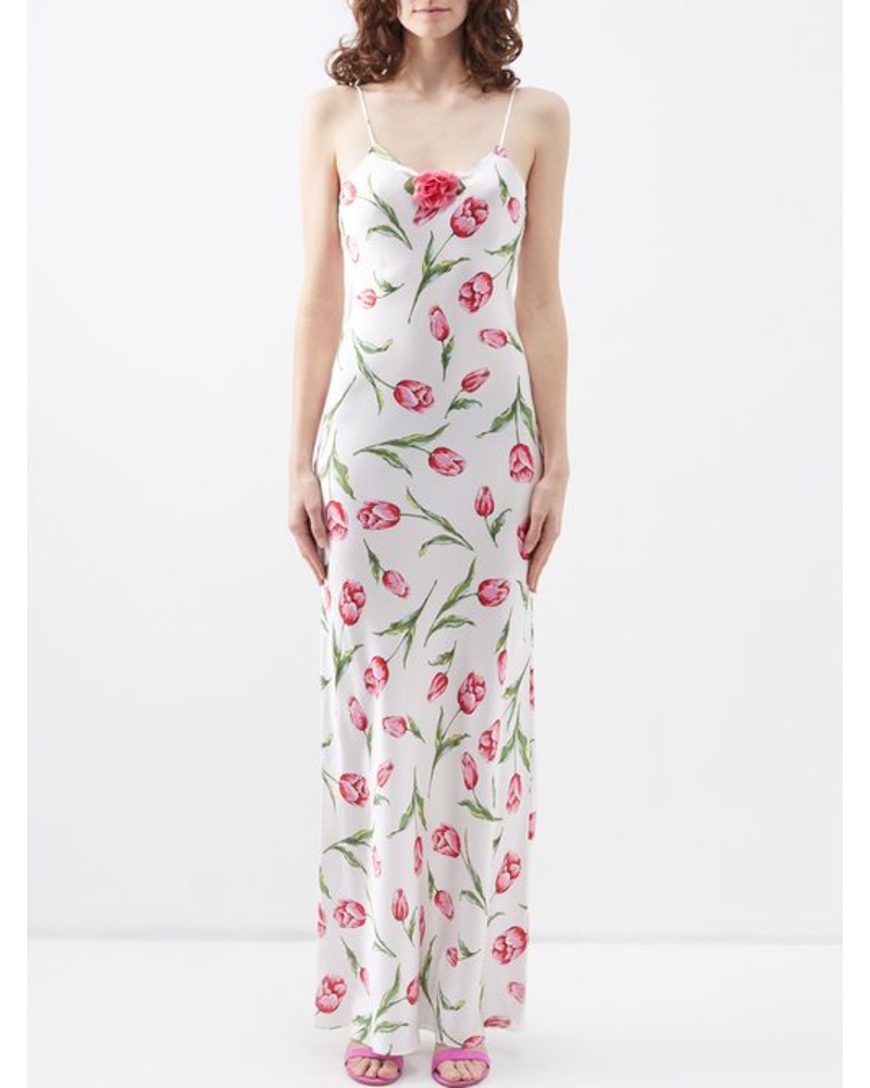 Rodarte Damen Tulip-print Bias-cut Silk Maxi Dress