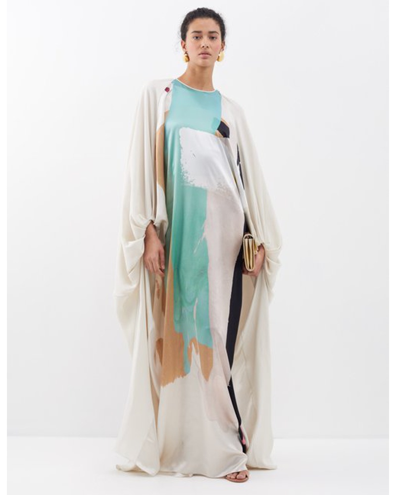 Roksanda Ilincic Damen Lilee Cape-sleeves Patchwork Silk-satin Gown