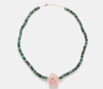 Atlas Rose Quartz, Emerald & 14kt Gold Necklace