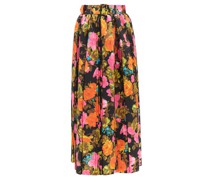 Primrose Floral-print Pleated Silk Maxi Skirt