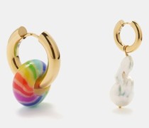Rainbow-donut & Pearl Gold-plated Earrings