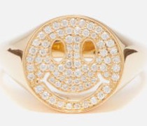 Happy Face Diamond & 14kt Gold Signet Ring