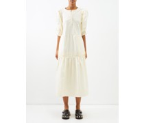 Steph Puff-sleeved Pleated Cotton Dress
