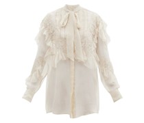 Pussy-bow Lace-trimmed Silk-chiffon Blouse