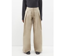 Rum Pleated Cotton-twill Wide-leg Trousers