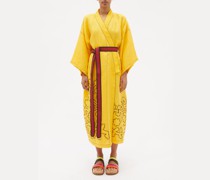 Mitsuko Floral-embroidered Linen Wrap Dress