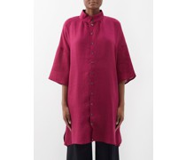 Stand-collar Linen Tunic Shirt