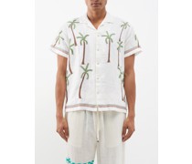 Palm-embroidered Linen Shirt