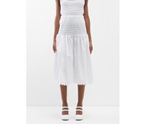 Isa Smocked Cotton Midi Skirt