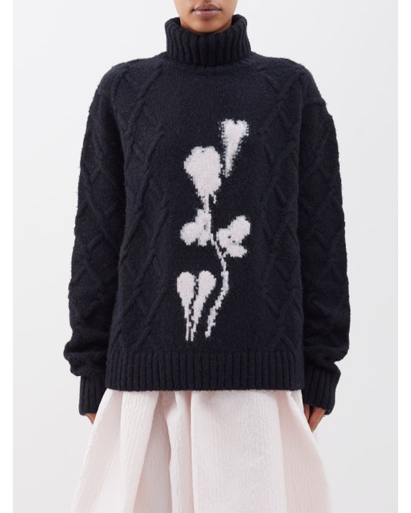 BERNADETTE Damen Olympia Floral-intarsia Cable-knit Sweater