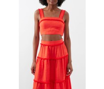 Nineve Square-neck Linen Cropped Top