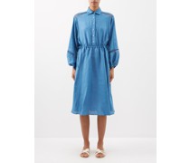 Lattice-panelled Linen Shirt Dress