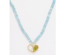Sweetheart Beaded Peridot, Opal & Gold Necklace