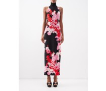Side-slit Floral-print Jersey Dress