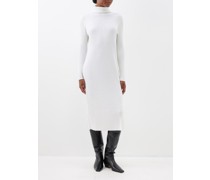 High-neck Ribbed Cashmere Midi Dress