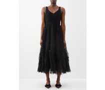 V-neck Fringed Nylon-tulle Dress