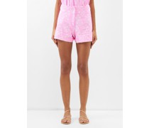 High-waist Block-print Cotton Shorts