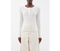 Ribbed Cashmere Henley Top