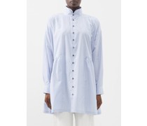 Stand-collar Pinstriped Organic-cotton Shirt