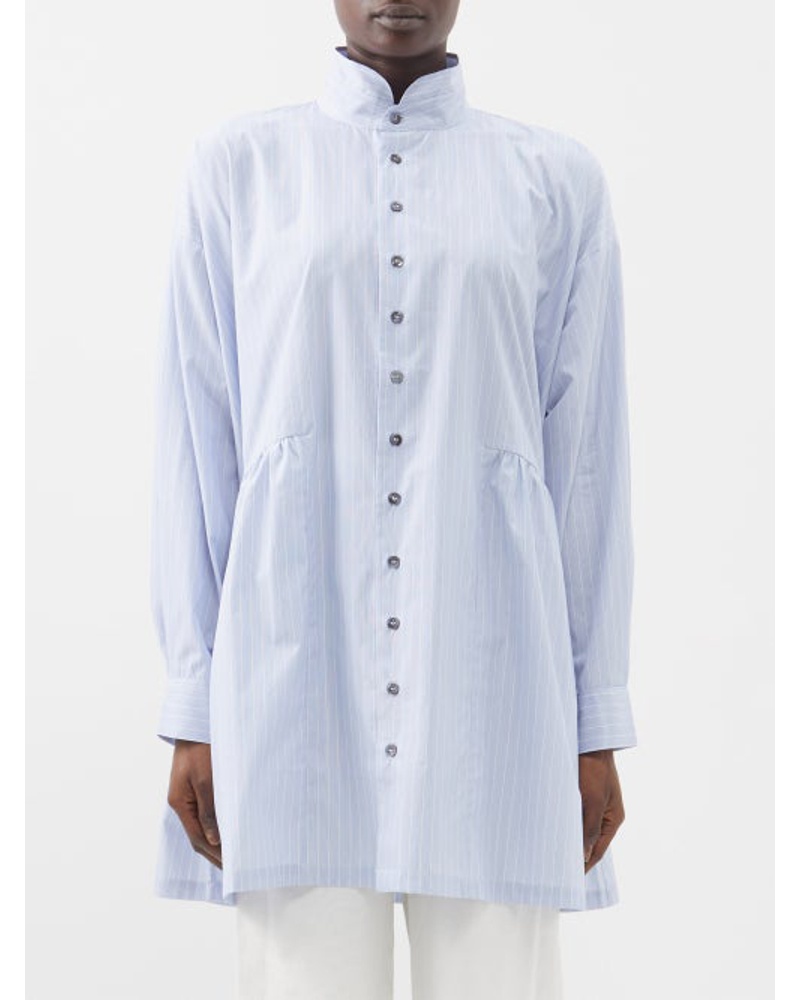 Eskandar Damen Stand-collar Pinstriped Organic-cotton Shirt