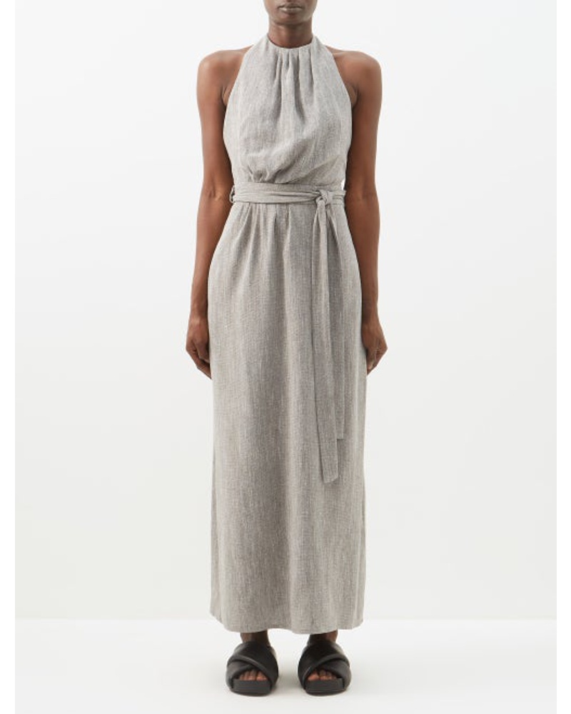 Raey Damen Gathered-neck Linen-blend Halter Dress
