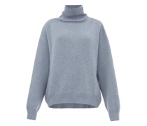 Cropped Displaced-sleeve Roll-neck Wool Sweater