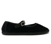 Blanket-stitched Velvet Mary Jane Flats