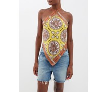 Audrey Geometric-print Silk Halterneck Top