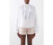 Balloon-sleeve Frill-collar Cotton-poplin Blouse