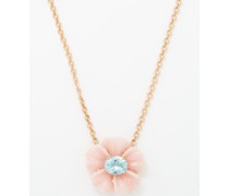 Tropical Flower Opal, Aquamarine & Gold Necklace
